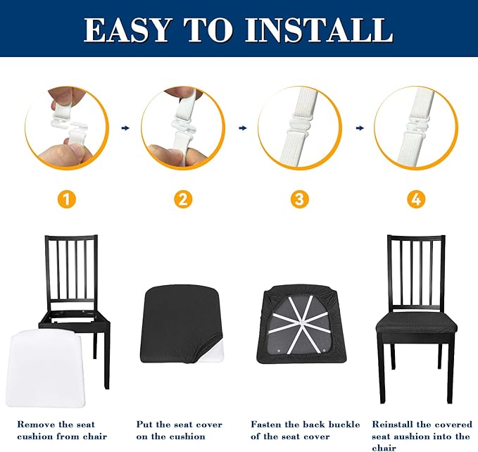 Dining Chair Seat Covers, Washable Dining Room Chair Seat Covers Set of 6, Removable Kitchen Seat Covers Chair Covers for Dining Chairs
