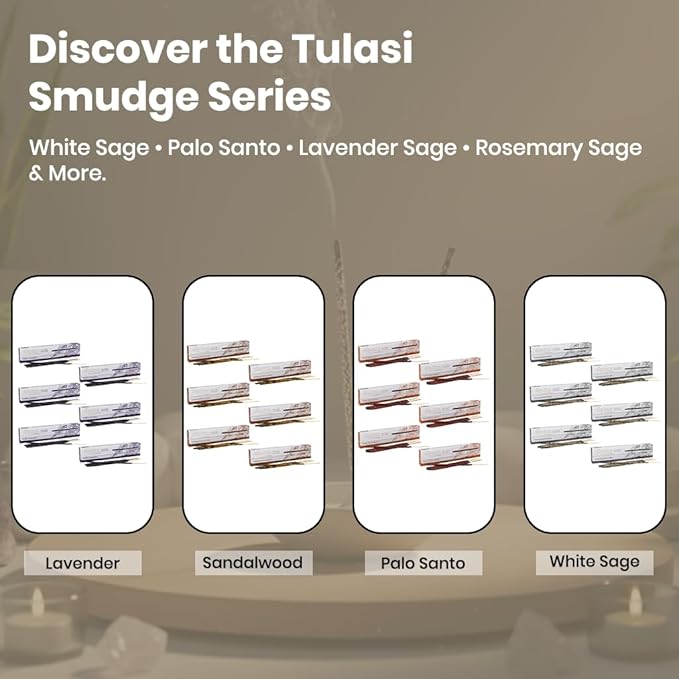 Tulasi White Sage Incense Sticks for Cleansing (48 Scent Sticks) | with Real Herbs | Long-Lasting 55-Minute Burn | Natural Essential Oils | Perfect for Meditation, Yoga & Removing Negative Energy