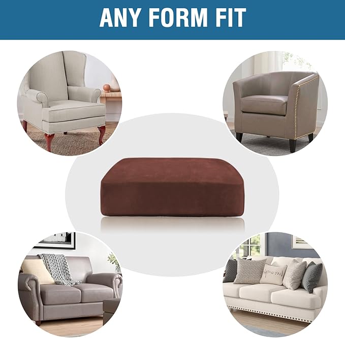 H.VERSAILTEX Velvet Stretch Couch Cushion Cover Plush Cushion Slipcover for Chair Loveseat Sofa Cushion Furniture Protector Seat Cushion Sofa Cover (2 Piece Large Sofa Cushion Covers, Burnt Brick)