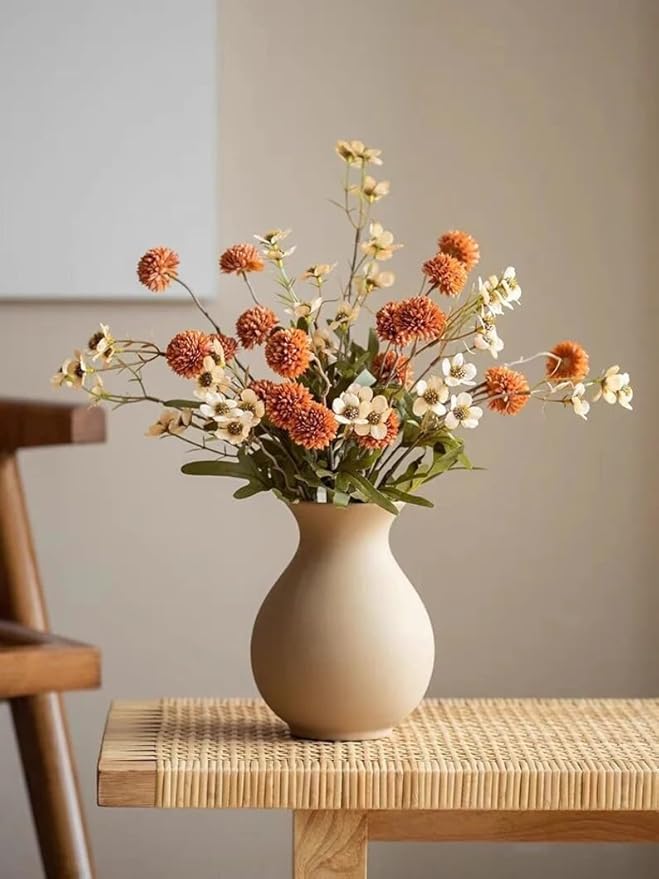Fall Flowers Artificial Pompon Mum Burnt Orange, 5Pcs Fake Kiku Flowers Silk Small Mini Chrysanthemum Ball Faux Mum Decor for Autumn Filler DIY Bouquet Centerpieces Arrangements Shower(Burnt Orange)