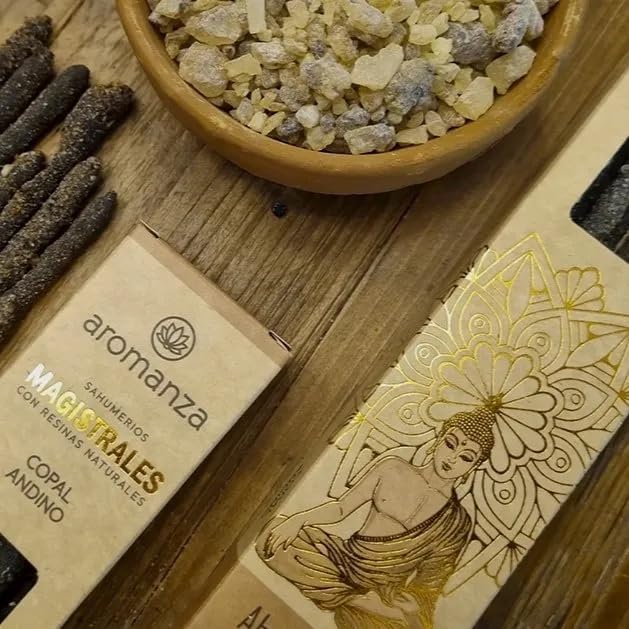Sahumerios MAGISTRALES. Premium Incense. (Andean Copal - Abundance) Therapeutic. Natural Resins. Inspiring Messages in Each Box. Hand Made. Organic. 8 Count.