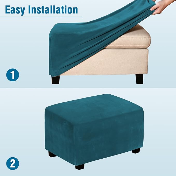 H.VERSAILTEX Real Velvet Plush 1 Piece Form Fit Stretch Rectangle Folding Storage Covers Ottoman Slipcovers Removable Footstool Protect Footrest Covers Elastic Bottom Washable(X-Large, Deep Teal)