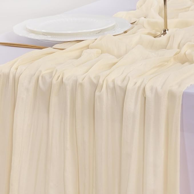 Socomi 3pcs Beige Valentine's Day Cheesecloth Table Runner Boho Rustic Gauze 120 inch 10FT Cheese Cloth Runner for Wedding Party Baby Shower Birthday Home Decor Holiday Decorations
