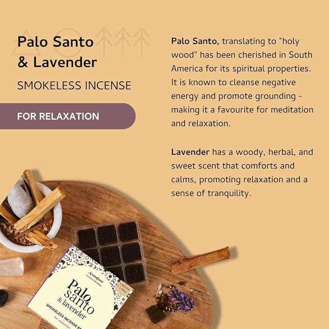 Palo Santo & Lavender Smokeless Incense Bricks Refill | 3 x 9 Bricks | Aromatherapy | Smudging | Made with Essential Oils | Natural Air fresheners for Home | Spiritual Meditation Accessories