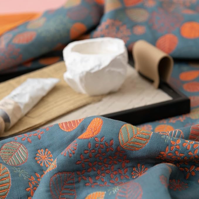 100% Cotton Jacquard Quilt Rustic Floral Leaves Print,Soft Muslin Bed Cover 3 Layers Reversible Bedspread Coverlet Breathable Lightweight Bedding,Full/Queen(78"x94"), No Pillow Sham