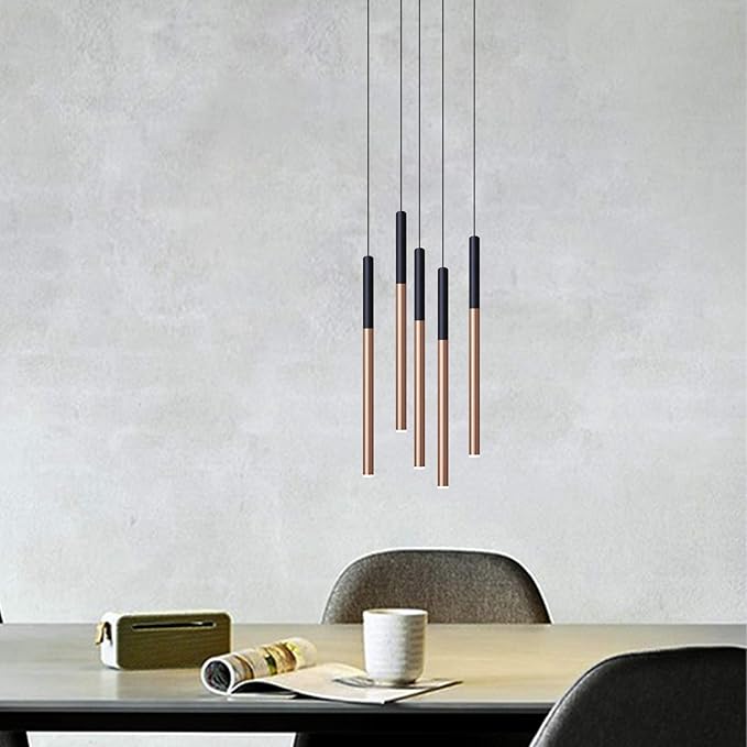 ALTAIR 5 Mini Pendant Lighting Black-Copper - LED Hanging Light Fixture for Kitchen Island, Bar, Foyer - Cluster Pendants - Dimmable, Adjustable Wire, Lamp Bulb Included