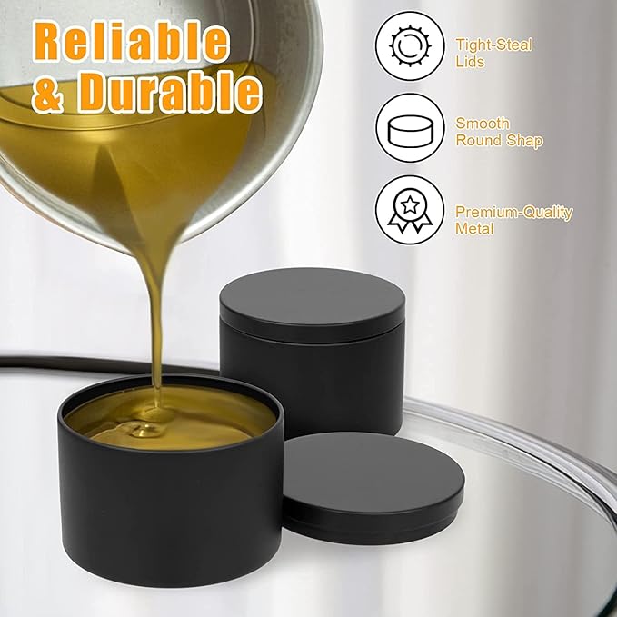 8 oz , 24 Pcs, Black Empty Candle Tin with Lids for DIY Candles Making , Matte Full Black Candle Jars