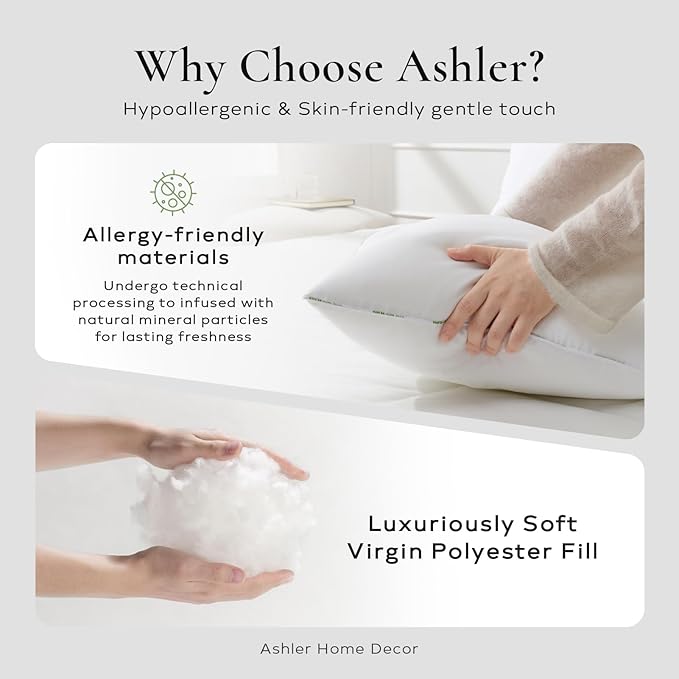 Ashler Home Deco Throw Pillow Inserts (Pack of 4, 24 x 24 Inches, White) - Hypoallergenic 100% Virgin Fiber Square Form Microfiber Throw Pillows for Bed and Couch Pillows | Indoor Decorative Pillow