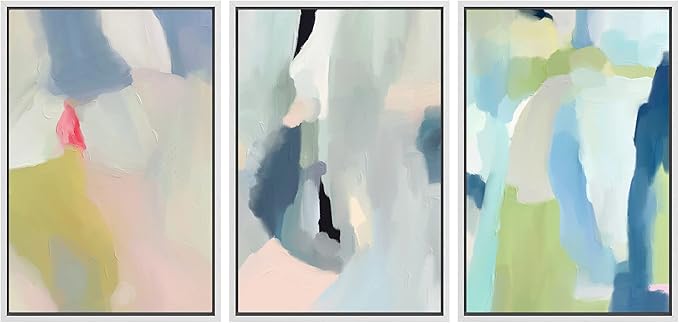 SIGNWIN Framed Canvas Print Wall Art Set Vibrant Pastel Paint Stroke Collage Shapes Abstract Illustrations Modern Art Decorative Nordic Calm/Zen for Living Room, Bedroom, Office - 16"x24"x3 White