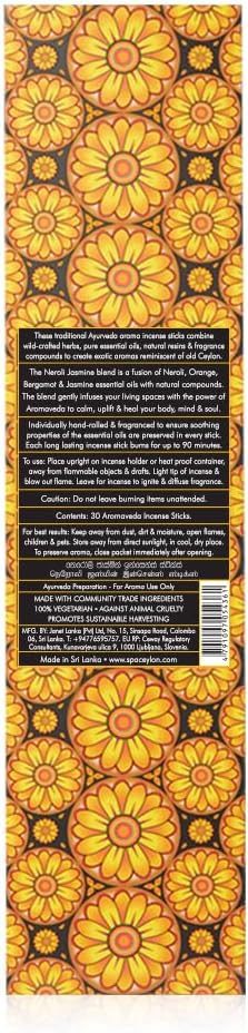 SPA CEYLON Neroli Jasmine Aromaveda Incense Sticks | Calming and Healing Home Fragrance | Natural Aromatherapy Scented Sticks | Floral Fragrances | Home Wellness