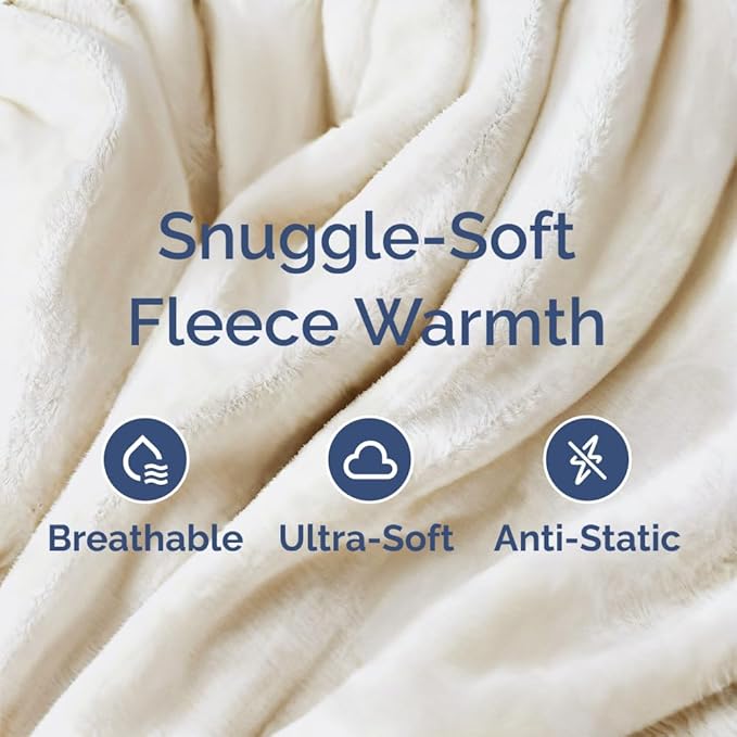 Ultra Soft Fleece Blanket Twin Size - Flannel Fleece Luxury Twin Blanket - Lightweight for Couch Bed Chair - Thick, Warm and Breathable - All Season Cozy Fuzzy, Anti-Static Microplush Bedding, Cream
