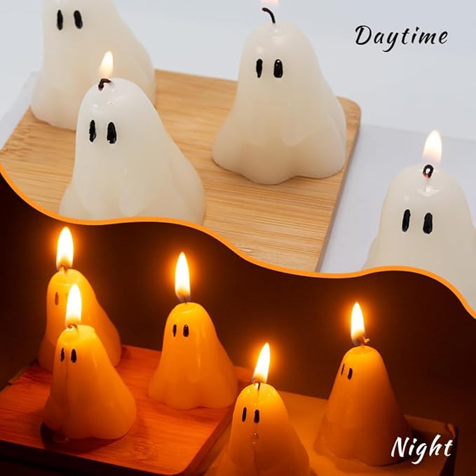 20 Pieces Ghost Candles, Halloween Decoration Candles, White Soy Wax Horror Spooky Tea Lights Candles Set Goth Gifts for Ghost Decor Fall Decor Halloween Party Home Bedroom Room Table Decorations