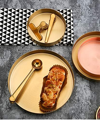 Round Gold Tray Stainless Steel Jewelry, Make up, Candle Plate Decorative Tray (5.5 inches)