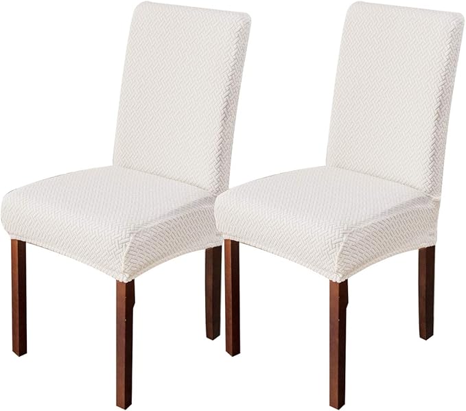Genina Chair Covers for Dining Room Chair Covers Dining Chair Slipcovers Stretch Kitchen Parsons Chair Cover (White, 2 PCS)