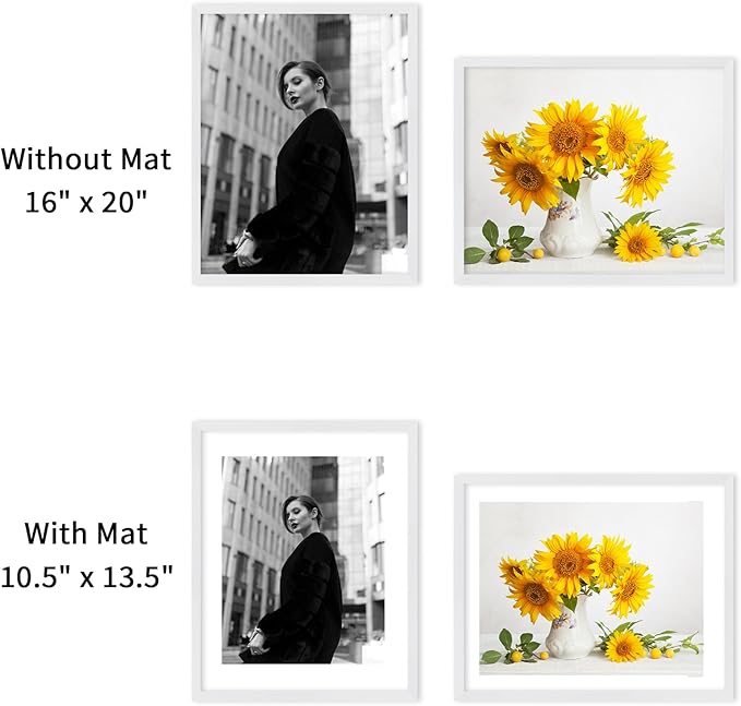 puthiac 16x20 White Picture Frames for Wall - Minimalist 16x20 Oak Wood Frames, 16"x20" Picture Frame Wood, Natural Solid Wooden Picture Frames for Wall Art Photo and Prints (1 Pack, White)