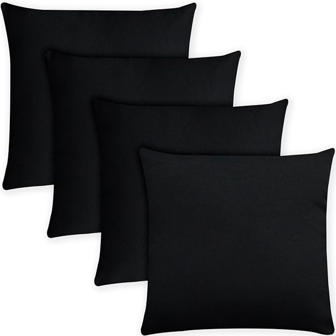 Covers & All Premium Square Throw Pillow Inserts with Covers Set of 4, 12 x 12 Inches Black, Decorative Cushions for Couch Sofa Home Decor Office Travel UV Resistant Waterproof Soft Cushions Pillows
