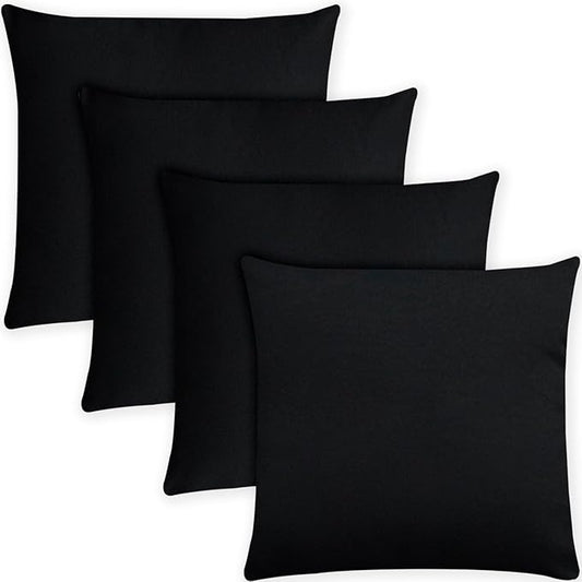 Covers & All Premium Square Throw Pillow Inserts with Covers Set of 4, 12 x 12 Inches Black, Decorative Cushions for Couch Sofa Home Decor Office Travel UV Resistant Waterproof Soft Cushions Pillows