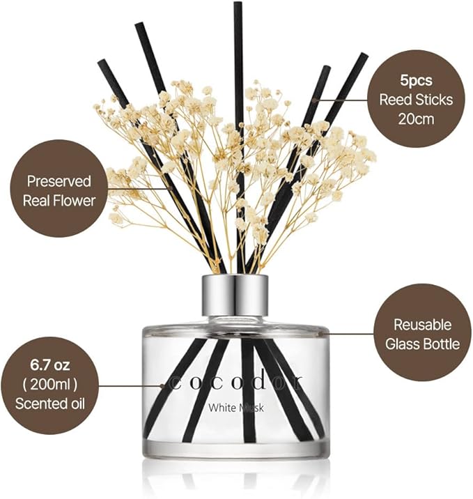 COCODOR Preserved Real Flower Reed Diffuser/Rose Perfume / 6.7oz(200ml) / 1 Pack/Reed Diffuser Set, Oil Diffuser & Reed Diffuser Sticks, Home Decor & Office