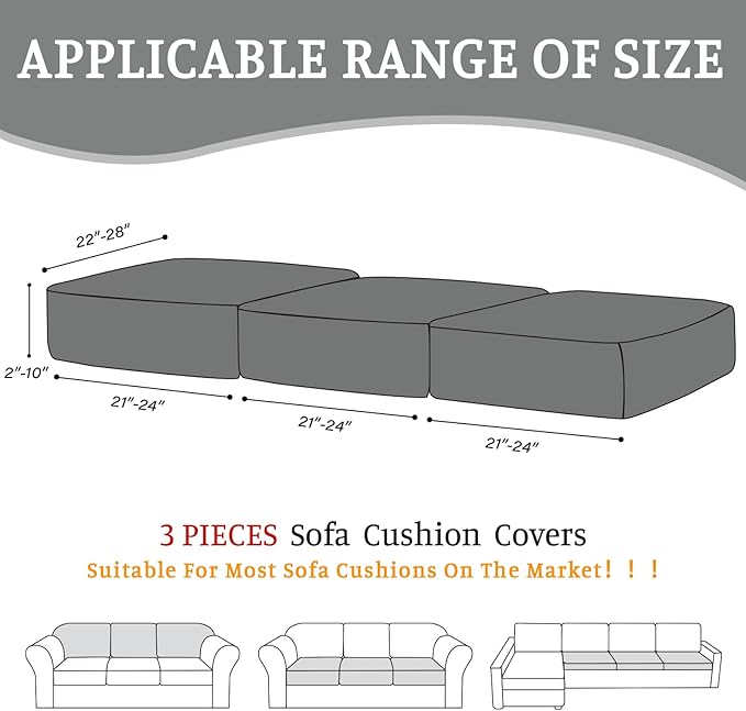 Sectional Couch Covers for Sofa Cushion L Shaped Couch Cover Washable Soft Couch Cushion Covers Stretch Sofa Slipcovers(3-Piece for Sofa Seat or Backrest, Light Grey)
