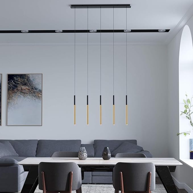 ALTAIR 5 Mini Pendant Lighting Black-Brass - LED Hanging Light Fixture for Kitchen Island, Bar, Foyer - Cluster Pendants - Dimmable, Adjustable Wire, Lamp Bulb Included