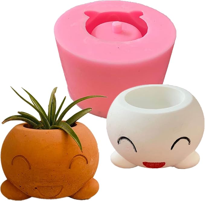 Succulent Potted Flower Pot Silicone Mold DIY Cement Gypsum Epoxy Resin Vase Candlestick Storage Box Mould Home Decor Craft (Smiley)