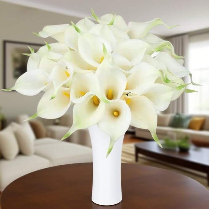 Artificial flowers-6PCS Realistic Calla Lily Artificial Flowers - 13.5" Latex Real Touch Faux Lilies for Wedding Bouquets, UV Resistant Outdoor Decor & Home Centerpieces (White)