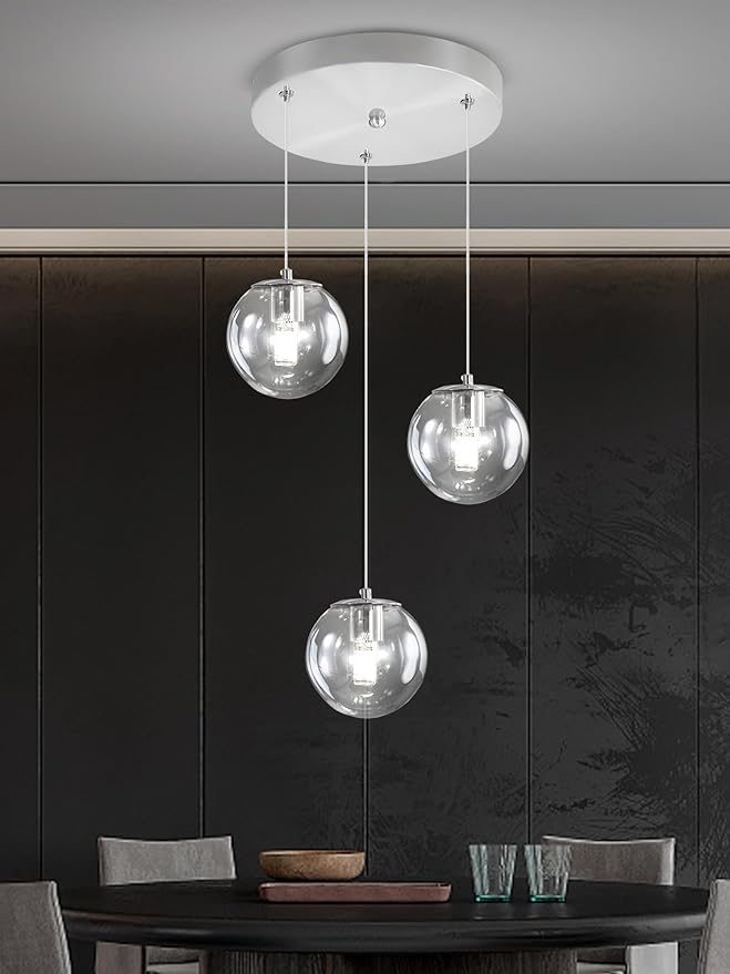 3-Light Chrome Pendant Lighting Modern Mini Chandeliers,Adjustable Clear Glass Pendant Light Fixture for Kitchen Island Dinning Room Bedroom