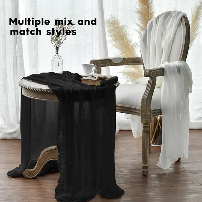 Artoid Mode Boho Cheesecloth Gauze Black Wedding Table Runner, 120 Inch Seasonal Fabric Kitchen Dining Holiday Table Decor for Home Party Indoor