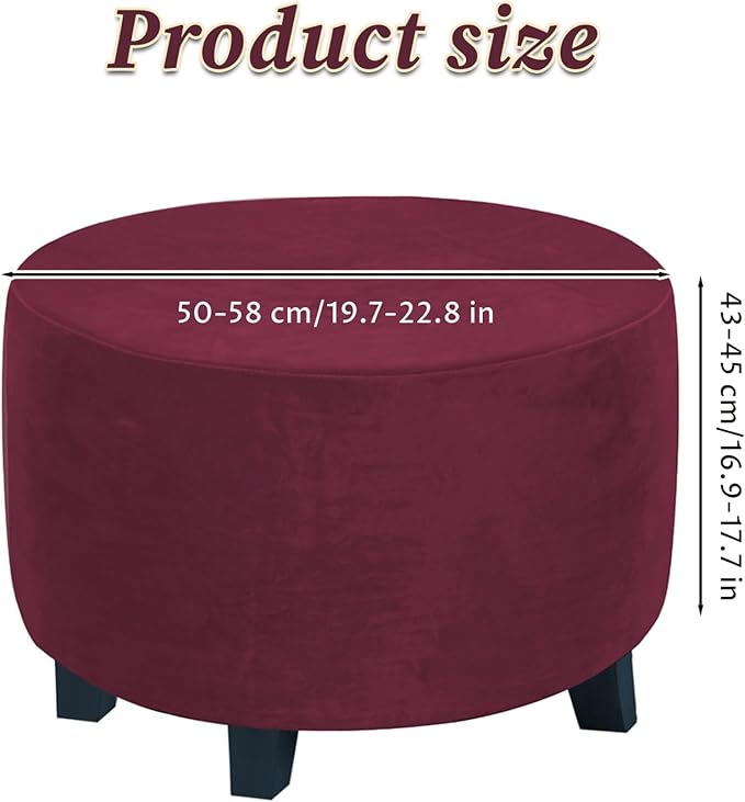 Round Ottoman Cover Stretch Velvet Plush Footstool Cover Non Slip Washable Ottoman Slipcover with Elastic Bottom