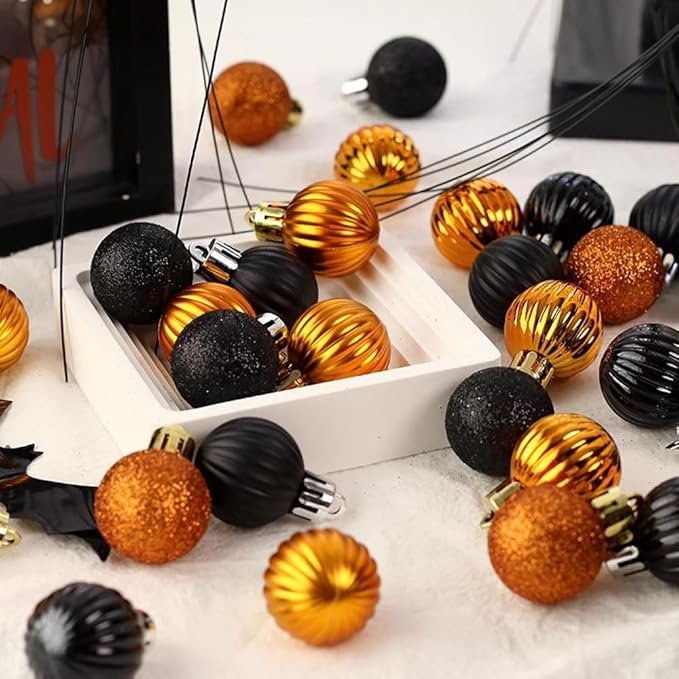 AMS 34ct Christmas Ball Mini Ornaments Party Decorations Shatterproof Festival Pendant Hangings for Xmas Tree Decor(1.57''/40mm,Black)