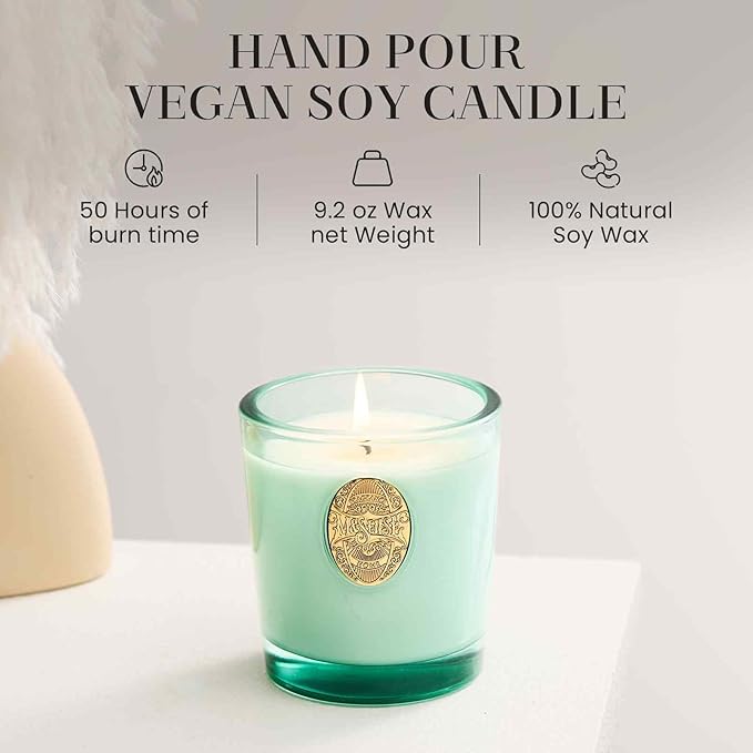 M&SENSE Natural Aromatherapy Soy Candle | Eucalyptus Mint & Blue | 9.2 oz, 50H Burn Time | Luxury Scented Candle for Relaxation, Gifting, Home Décor | Ideal for Bedroom, Office, Party Ambiance
