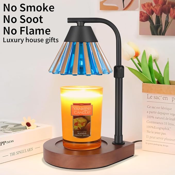 Dimmer Candle Warmer Lamp with Timer, Adjustable Height Farmhouse Electric Wax Melt for Jar Candles, Home Decor Thanksgiving Christmas Day Gifts for Grandma Mom Women (Gold Blue)