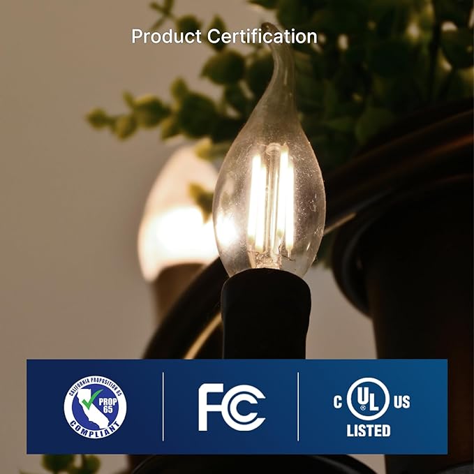FLSNT LED Candelabra Light Bulbs, CA11 E12 Chandelier LED Light Bulbs 60W Equivalent, 5000K Daylight, 550LM, 5.5W, 90+ High CRI, AC 120V, 12 Pack, Dimmable UL,CA65 Listed.