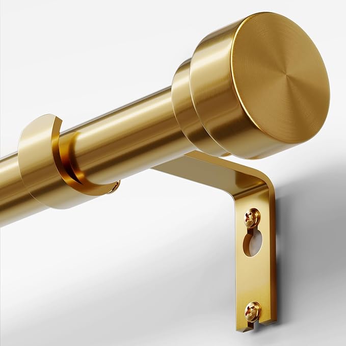 Oneach Heavy Duty Curtain Rods for Windows 48 to 84 Inch, 1 Inch Brass Gold Curtain Rod, Adjustable Length Rod with Metal Finials, Modern Decorative for Bedroom Kitchen Living Room (16 to 88 Inch)