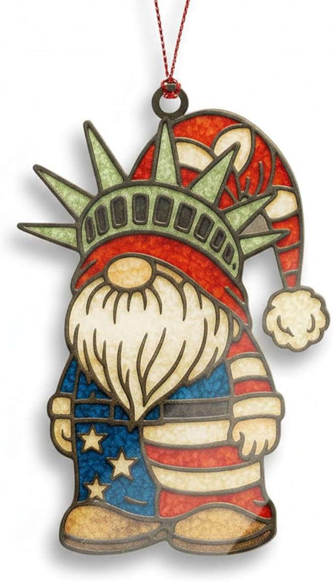 Gnome Christmas Tree Ornaments, Patriotic Christmas Ornaments, Patriotic Gnome Ornament in American Flag Colors, Gnome Gifts for Holiday Presents, Gift Exchange Ideas, Gnome Ornament Decorating Fun