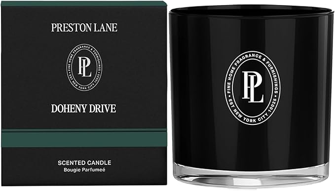 Preston Lane Luxury 2-Wick Scented Candle, Doheny Drive, 7.5 oz Hand-Poured in USA | Long Burn Time (20-30 Hrs), Vegan Soy Wax Blend, Decorative Glass Vessel, Fine Italian Fragrance