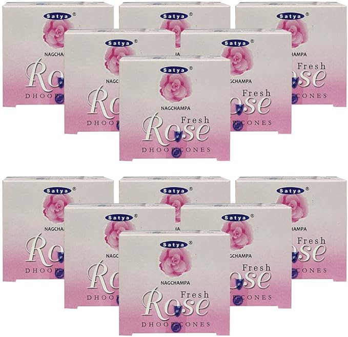 Fresh Rose Incense Cones and Cone Incense Burner Bundle Insence Insense Satya Incense
