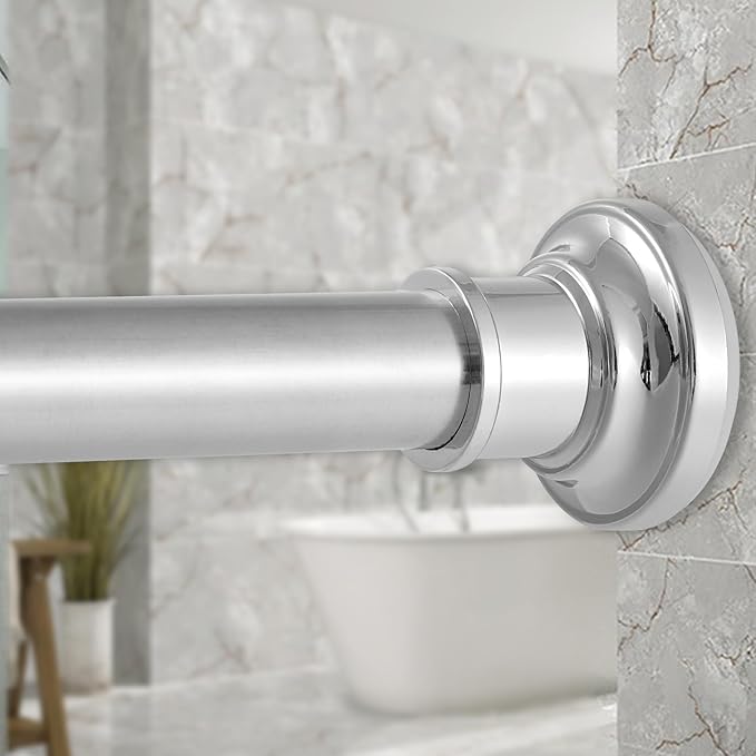 Silver Long Curtain Rod Tension Shower Curtain Rods 30 to 130 inch Adjustable Heavy Duty Rods for Bathroom Windows Outdoor Spliced Telescopic Design No Drill No Slip Stainless Steel
