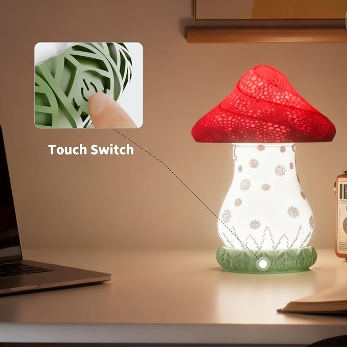 Table Lamp for Bedroom - USB C Charging Mushroom Lamp with 360° Rotating Lampshade, Touch Control 3 Color Temperatures Nightstand Lamp for Dinning Room, Living Romm, Dorm