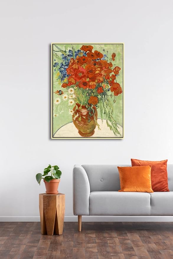 Wieco Art Gold Framed Art Red Poppies and Daisies Large Canvas Prints Wall Art of Van Gogh Famous Artwork Oil Paintings Reproduction Classical Flowers for Living Room Home Decor