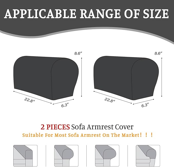 Sectional Couch Covers for Sofa Cushion L Shaped Couch Cover Washable Soft Couch Cushion Covers Stretch Sofa Slipcovers(2-Piece for Sofa Armrest Cover, Black)