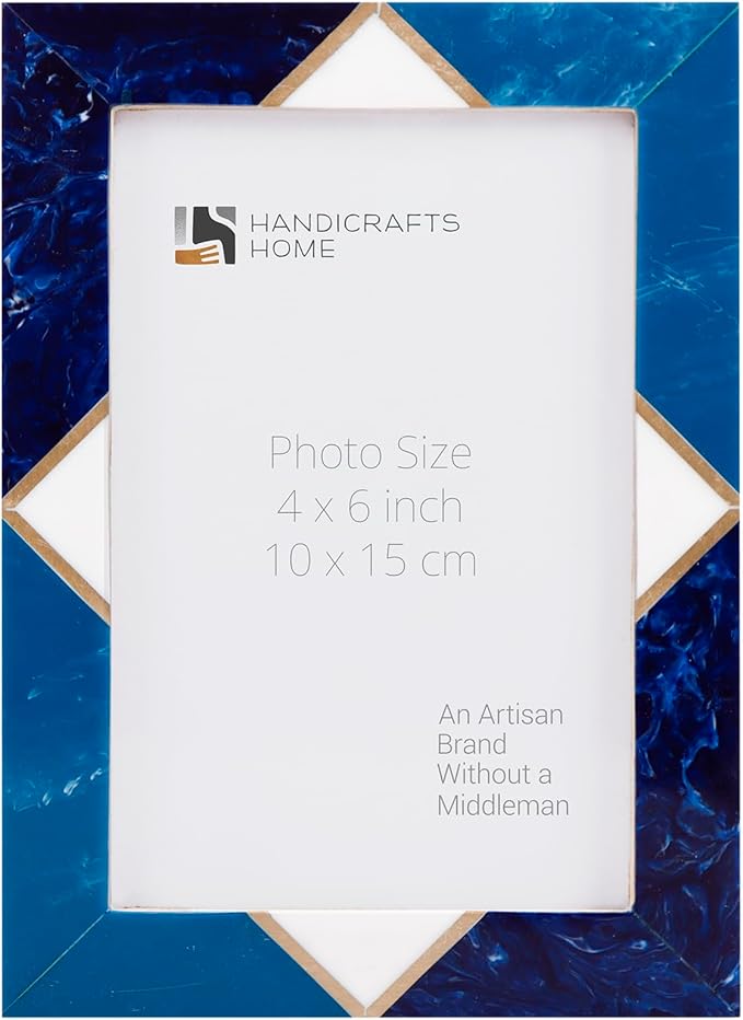 Handicrafts Home 4x6 Blue Picture Frame – Handmade Resin Inlay Photo Frame for Coastal Home Decor, Winter & Christmas Wall Decor, Boho Shelf Styling & Modern Farmhouse Decor, Bedroom, Holiday Gift