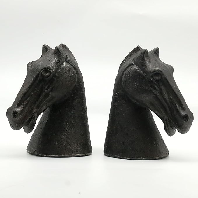 Lukitas Horse Head Decorative Bookends - Heavy Duty Non-Slip Book Holders, Modern Equestrian Ornaments for Office Home Bookshelf Decor, Black, Resin 7.5''