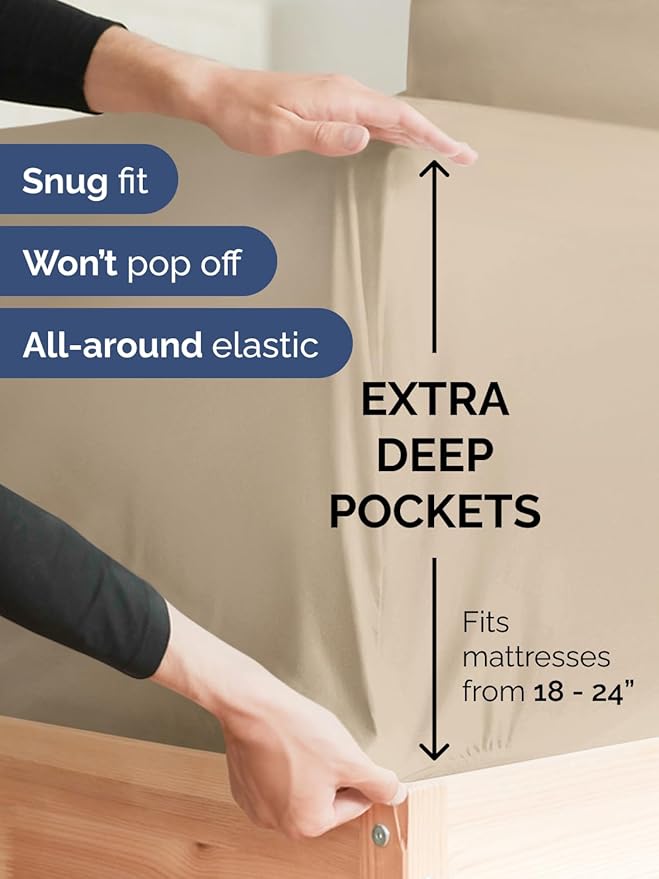 Extra Deep Full Sheet Set - 6 Piece Breathable and Cooling Sheets - Hotel Luxury Bed Sheets Set - Easy & Secure Fit - Soft, Wrinkle Free and Comfy Sheets Set - Cream Sheet Set with Extra Deep Pockets