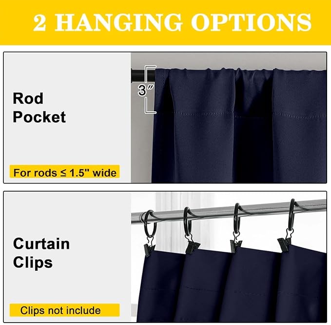 Navy Blue Blackout Curtains 84 Inches Long 2 Panels Set, Soft Solid Thermal Insulated Room Darkening Curtains for Bedroom Living Room, Rod Pocket Drape, Navy Blue, Each 40" Wx84 L