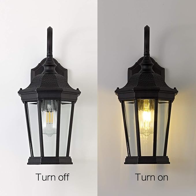 Outdoor Wall Lantern, Exterior Waterproof Outdoor Wall Light Fixtures, Black Aluminum Porch Sconces with E26 Sockets & Clear Glass