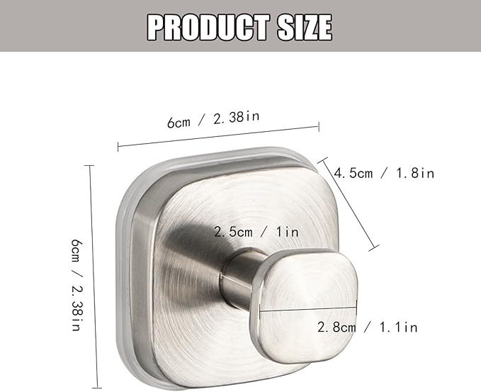 2Pcs Square Suction Cup Hook, 304 Stainless Steel Shower Hook, Removable Suction Cup Knob for Shower, Bathroom, Kitchen, Glass Door, Mirror (Silver)