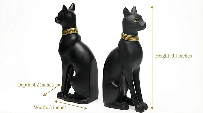 Comfy Hour 9" Egyptian Black Cat Bastet Bookends, Unique Decorative Ancient Goddess Statues for Shelves, Cat Book Ends, Vintage Ancient Novelty Home Office Decor, 1 Pair, Cat Lover Gift, Bast, Pharaoh