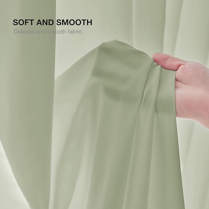 Anmao Non-See-Through Sage Green Privacy Semi Sheer Curtains for Living Room 90 Inch Length 2 Panels Set, Light Filtering That Let Light in Rod Pocket Window Drapes for Bedroom, 52W x 90L, Sage