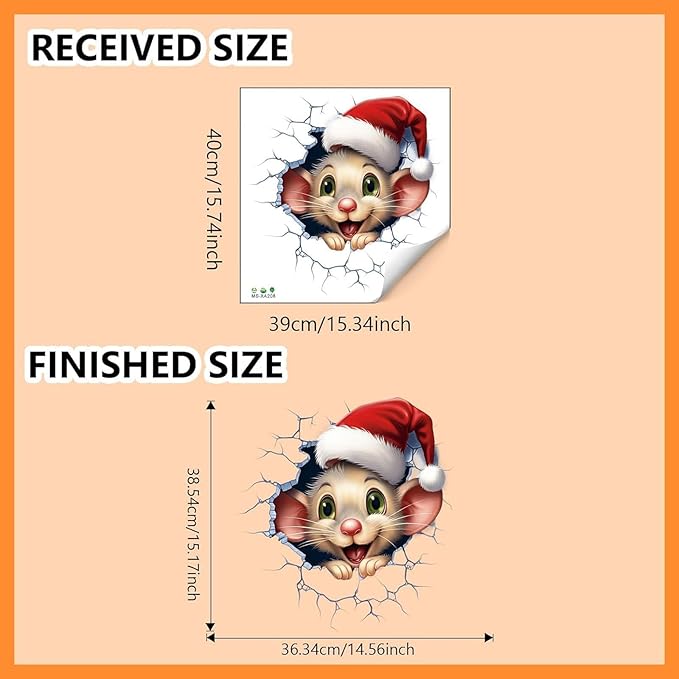 Christmas Creative Wall Sticker, 6 Pack 3D Santa Claus Christmas Wall Stickers, Funny Broken Wall Design Holiday Decals, Removable Peel & Stick Reusable for Door, Window & Refrigerator Decor (D, 1Pcs)